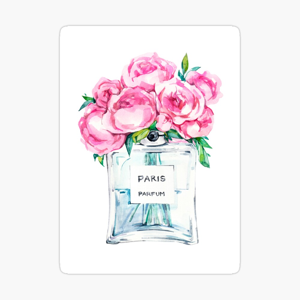 Watercolor Floral Vintage Perfume Bottle Digital Art Print
