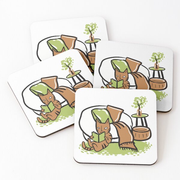 Item preview, a cozy cat sitting next to a sofa reading a book. designed and sold by jasmineberry.