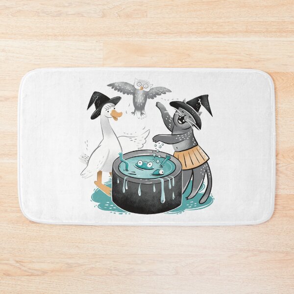 Item preview, a cat a duck and an owl dancing around a witches cauldron designed and sold by jasmineberry.