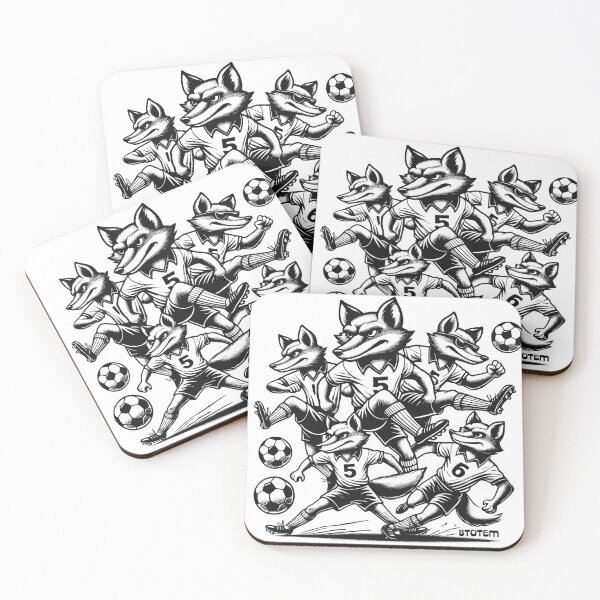 Item preview, foxes playing soccer in black and white designed and sold by 8Totem.