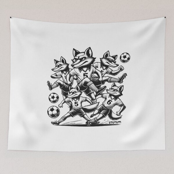 Item preview, foxes playing soccer in black and white designed and sold by 8Totem.