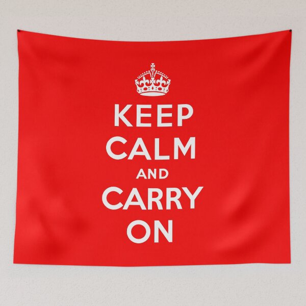 Item preview, The Keep Calm and Carry On poster, a British World War II-era design, features bold white text on a red background, embodying resilience and national morale. designed and sold by mirrorimages.