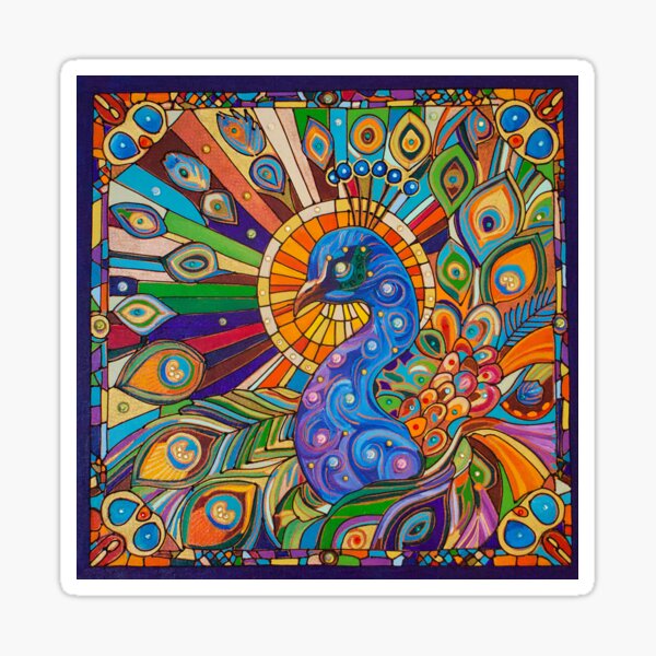 Stained Glass Peacock Sticker