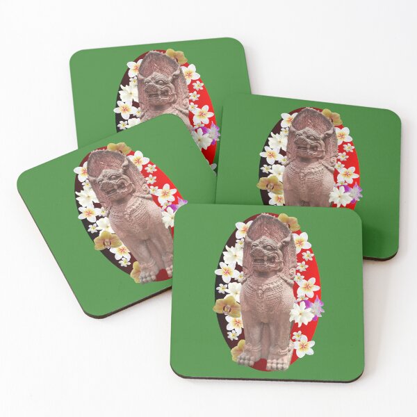 Item preview, Singha guardian lion floral with red background. designed and sold by Linklandiya.