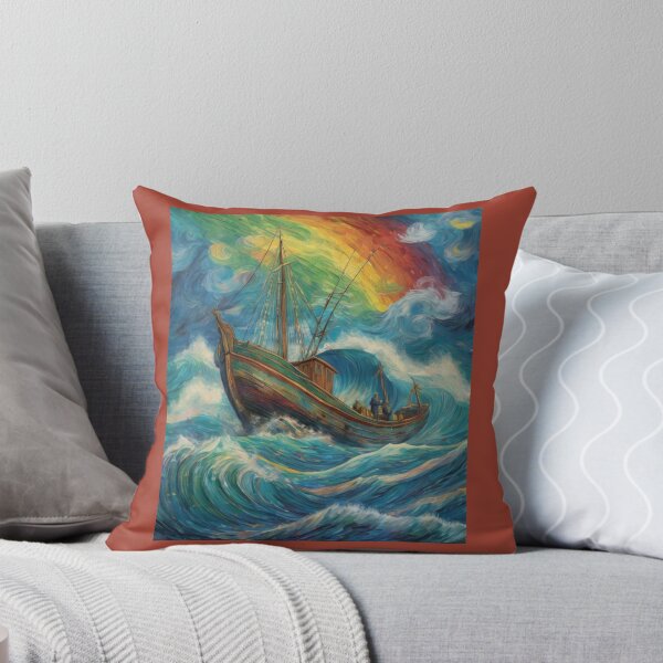 Item preview, "Ancient Fishing Boat: Sailing Under Rainbow Skies" designed and sold by Artisticanvas.