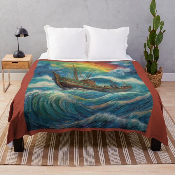 Item preview, "Ancient Fishing Boat: Sailing Under Rainbow Skies" designed and sold by Artisticanvas.