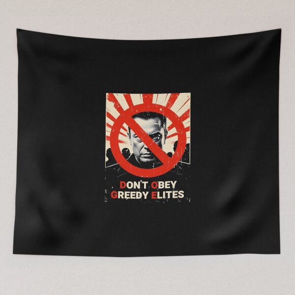 Item preview, DOGE: Don't Obey Greedy Elites - anti-Elon Musk activism design designed and sold by Dollycat Industries.