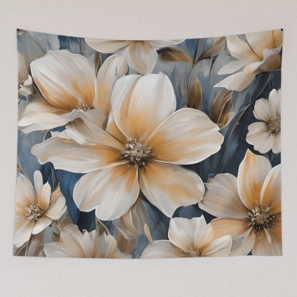 Item preview, Brushed Flowers Light Earth, Cream and Blue designed and sold by Ciervo Primavera.