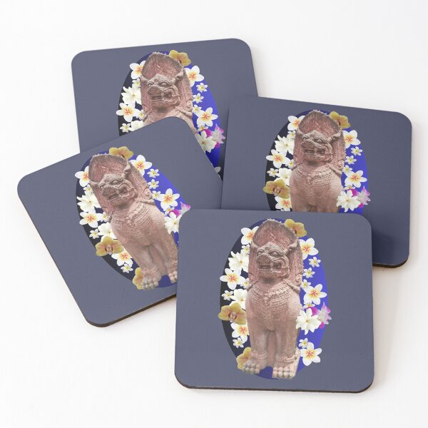 Item preview, Singha guardian lion floral with blue background. designed and sold by Linklandiya.