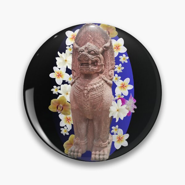 Item preview, Singha guardian lion floral with blue background. designed and sold by Linklandiya.