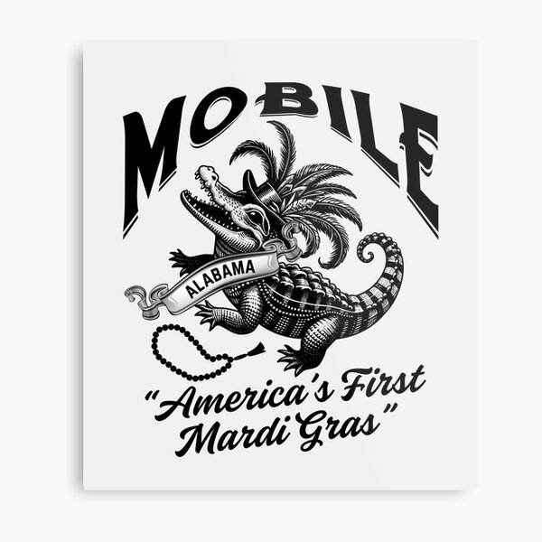 Item preview, Vintage-Style Mobile Alabama America's First Mardi Gras Alligator - Black designed and sold by TimelessLocales.