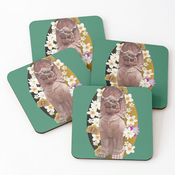 Item preview, Singha guardian lion floral with blue background. designed and sold by Linklandiya.
