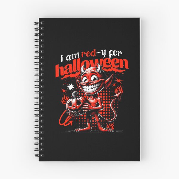 Item preview, Halloween Devil with Pumpkin Happy Red Devil Smiling White Horns designed and sold by DAMOTAmagazine.