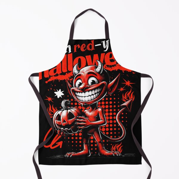 Item preview, Halloween Devil with Pumpkin Happy Red Devil Smiling White Horns designed and sold by DAMOTAmagazine.