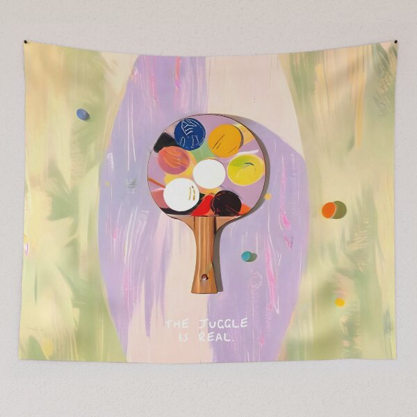 Item preview, The Juggle Is Real. Ping-Pong Table Tennis Hustle, Sports Active Painting, Eclectic Bohemian Contemporary Motivation, Boss Mindset Work For Yourself Independence Illustration Canvas Print designed and sold by 83oranges.com.