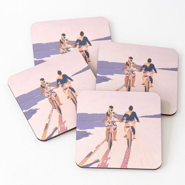 Item preview, Cycling Joy Series 01: Into The Lilac Sunset, Couple Love Companion Friends, Eclectic Pastel Landscape Romantic, Scenic Outdoors Evening Painting Canvas Print designed and sold by 83oranges.com.