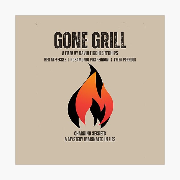 Vista previa del artículo con la obra «Gone Grill - Póster de barbacoa de comedia oscura | Arte de parodia de Gone Girl | Decoración de cocina de Mystery Grilling», diseñado y vendido por CherryGallery.