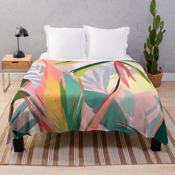 Item preview, Tropical Jewels, Pastel Jungle Botanical Pastel, Bohemian Eclectic Plants Palms, Exotic Forest Nature Painting Canvas Print designed and sold by 83oranges.com.