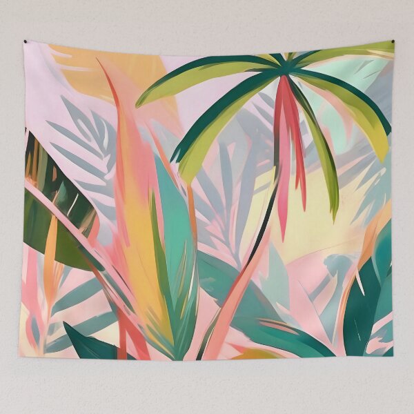 Item preview, Tropical Jewels, Pastel Jungle Botanical Pastel, Bohemian Eclectic Plants Palms, Exotic Forest Nature Painting Canvas Print designed and sold by 83oranges.com.