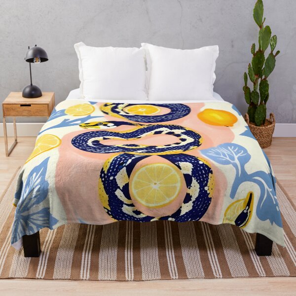 Item preview, Snakes & Lemons, Whimsical Eclectic Wildlife Animals, Fruit Food Bohemian Summer, Quirky Venom Illustration Moroccan Tiles Canvas Print designed and sold by 83oranges.com.
