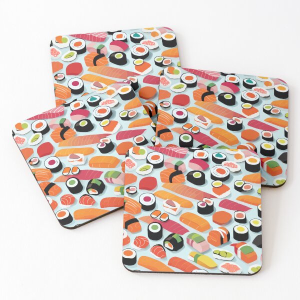 Item preview, Sushi y sashimi, esposa de la mafia japonesa, ilustración de comida de pescado crudo, menú de delicadeza, arroz, colorido, ecléctico designed and sold by 83oranges.com.