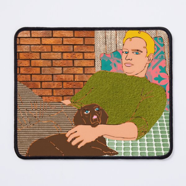 Artikelvorschau, Goodfellas, Vintage Rattan Mann Hund Haustier Mensch Begleiter, Dackel Hunde Eltern, Line Art Collage Illustration Wohndekor, Retro Eklektische Boho Innenräume entworfen und verkauft von 83oranges.com.