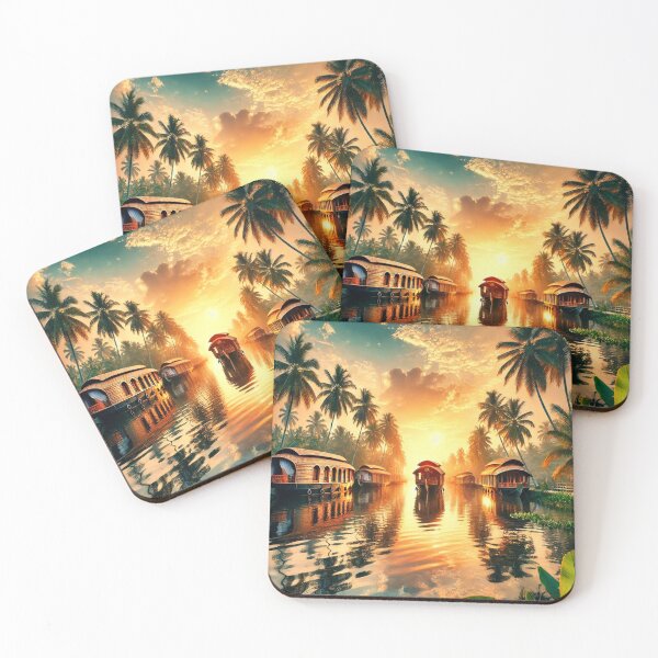 Item preview, Alleppey Backwaters – A Sunset Houseboat Retreat designed and sold by NirambyVishnu.