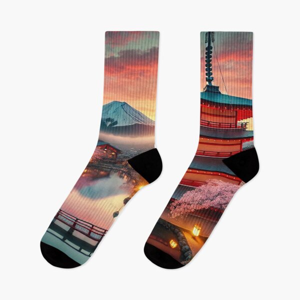 Item preview, Enchanting Japanese Village at Sunset - A Timeless Beauty designed and sold by NihonKamonScape.