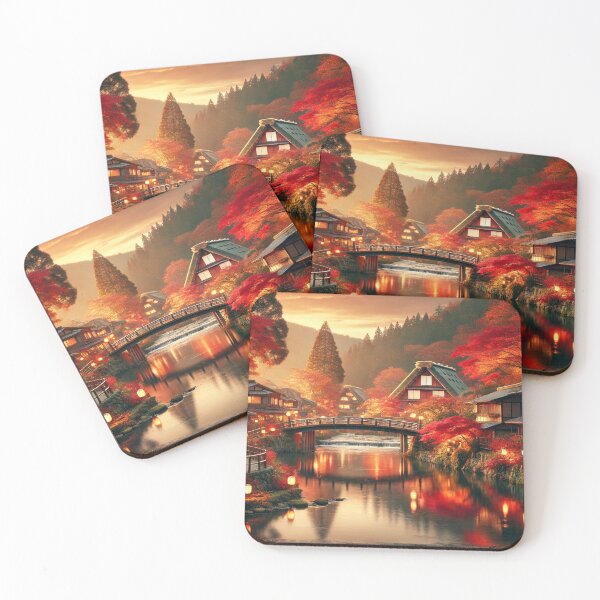 Item preview, Enchanting Japanese Village in Autumn Twilight designed and sold by NihonKamonScape.