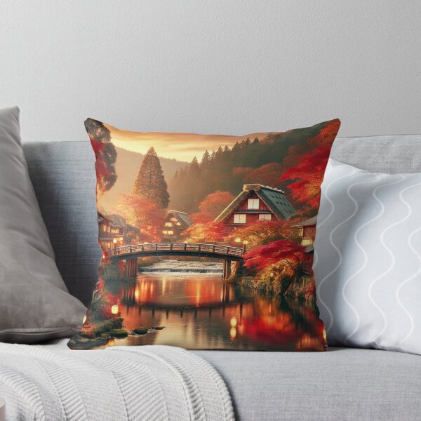 Item preview, Enchanting Japanese Village in Autumn Twilight designed and sold by NihonKamonScape.