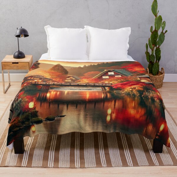 Item preview, Enchanting Japanese Village in Autumn Twilight designed and sold by NihonKamonScape.