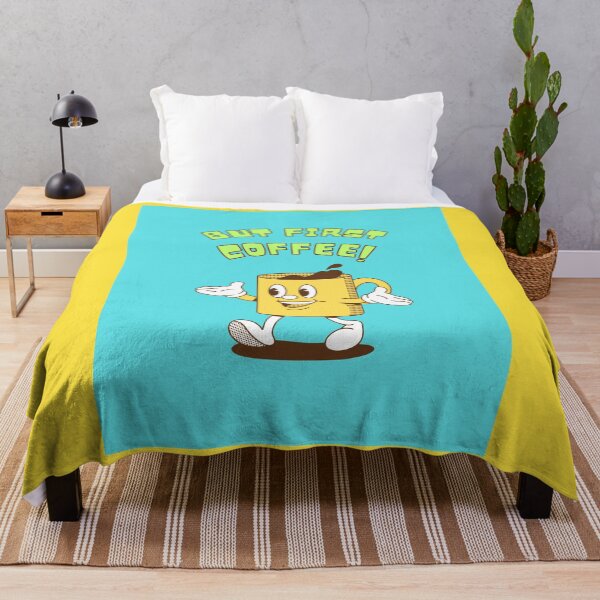 Item preview, But First Coffee, Cup of Coffee, Yellow Font, Aqua Blue designed and sold by AASparksDesigns.