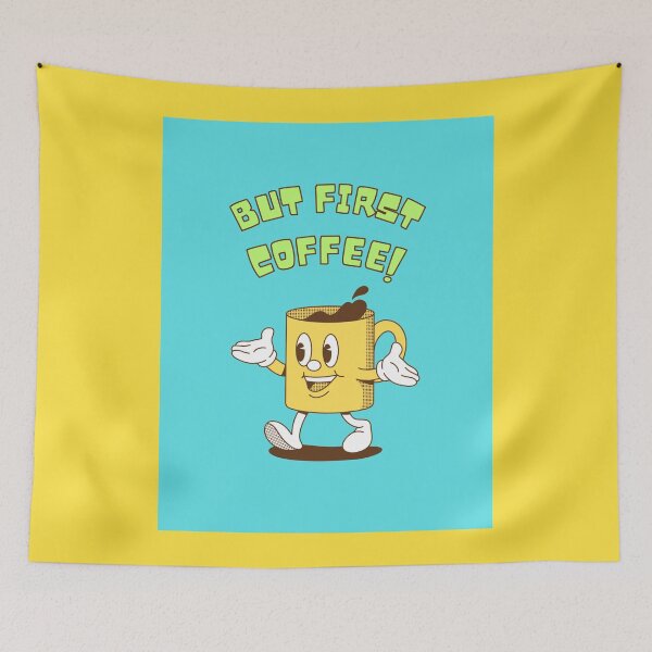 Item preview, But First Coffee, Cup of Coffee, Yellow Font, Aqua Blue designed and sold by AASparksDesigns.