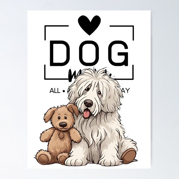 Item preview, Adorable Bergamasco Shepherd with a Plush Teddy Bear – Cartoon Illustration designed and sold by GoodyPaws.