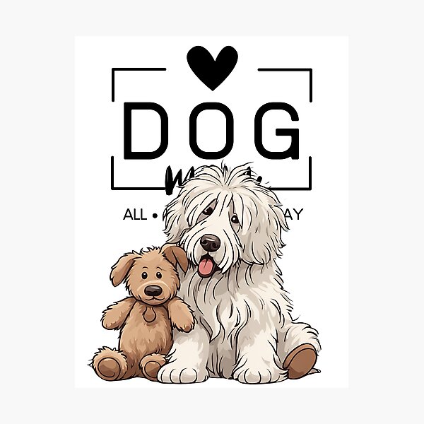 Item preview, Adorable Bergamasco Shepherd with a Plush Teddy Bear – Cartoon Illustration designed and sold by GoodyPaws.
