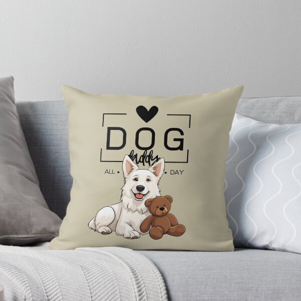 Item preview, Adorable White Swiss Shepherd with a Plush Teddy Bear – Cartoon Illustration designed and sold by GoodyPaws.