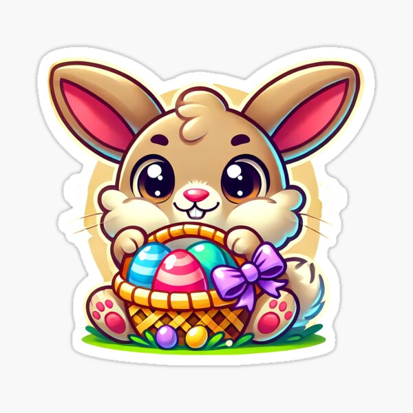 Cute Easter Bunny with Basket of Colorful Eggs Sticker