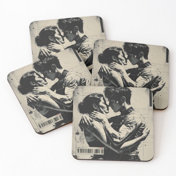 Item preview, Free Flow Brutalist Retro-Futurism Poster – Emotive Lovers’ Embrace designed and sold by OPURA.