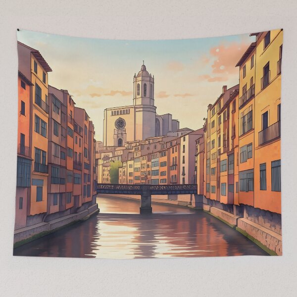 Item preview, Girona's Old Town at Sunset: Onyar River Reflections designed and sold by LSVart.