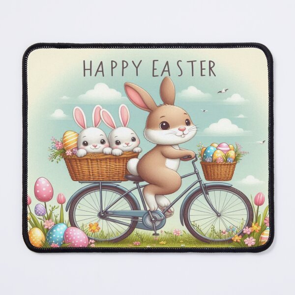 Item preview, Easter Bunny on a Bicycle: Happy Ride with Little Bunnies and Colorful Eggs designed and sold by FotoworldEdel.