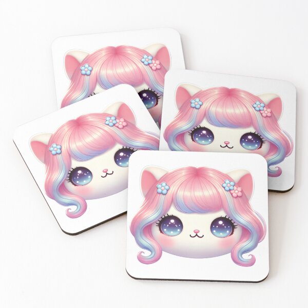 Item preview, Kawaii Cat with Wig | Cute Aesthetic Kitty with Dreamy Eyes designed and sold by DigitalFhaiz.