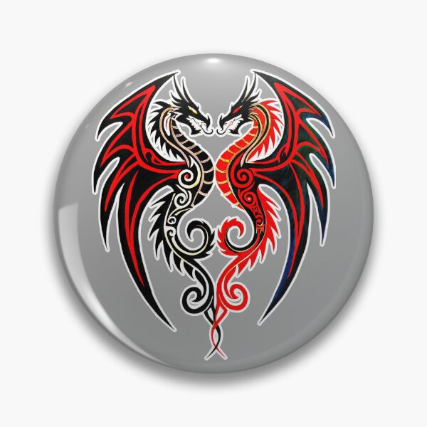 Item preview, Tribal Twin Dragons – Black & Red Symmetric Heart Art designed and sold by VikArtStudio.