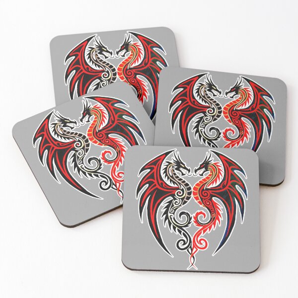 Item preview, Tribal Twin Dragons – Black & Red Symmetric Heart Art designed and sold by VikArtStudio.