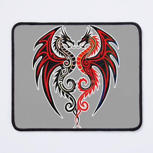 Item preview, Tribal Twin Dragons – Black & Red Symmetric Heart Art designed and sold by VikArtStudio.