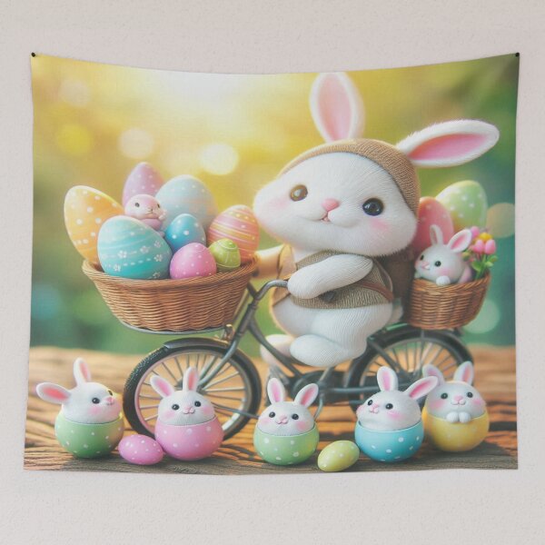 Item preview, Easter Bunny on a Bicycle: Happy Ride with Little Bunnies and Colorful Eggs designed and sold by FotoworldEdel.