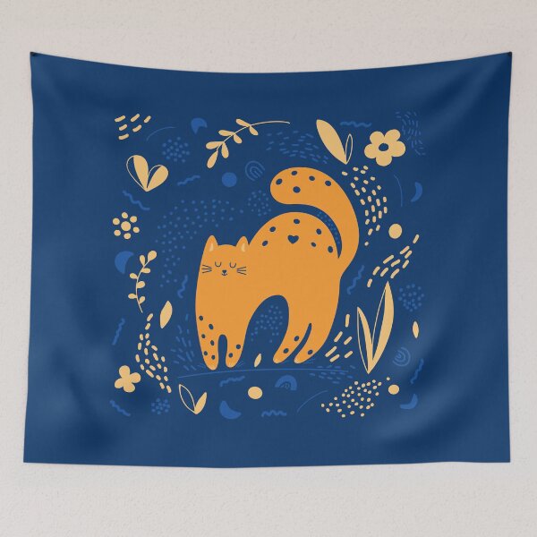 Item preview, A peaceful and cute orange cat on a blue background designed and sold by My Kind of Mood.