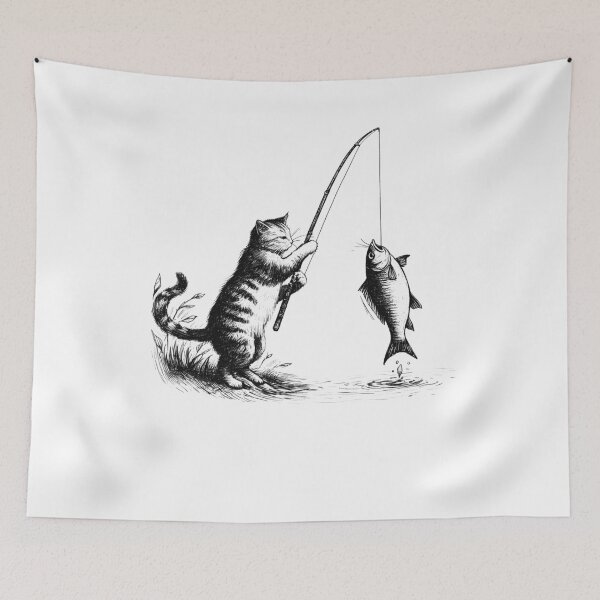Item preview, Cat Fishing Fisherman designed and sold by Kimberley King Art  King Art.