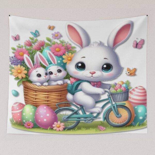 Item preview, Easter Bunny on a Bicycle: Happy Ride with Little Bunnies and Colorful Eggs designed and sold by FotoworldEdel.