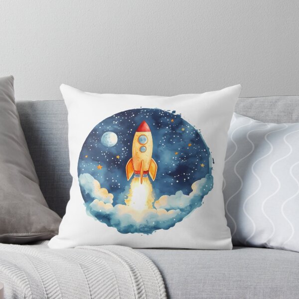 Item preview, A watercolor illustration of a rocket launching into space, framed in a round shape.  designed and sold by Mariana Shymkovych.