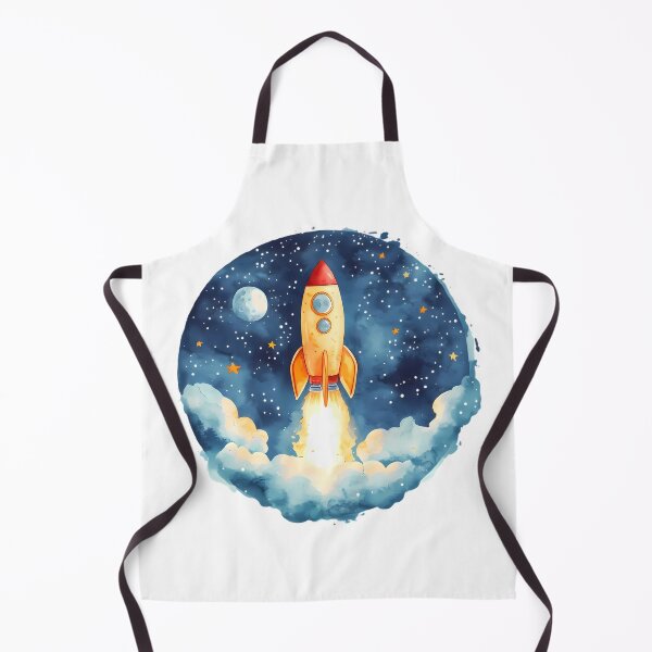 Item preview, A watercolor illustration of a rocket launching into space, framed in a round shape.  designed and sold by Mariana Shymkovych.